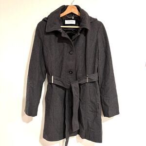 Calvin Klein Wool Gray Trench Coat Womens M Old Money Classic Academia Career